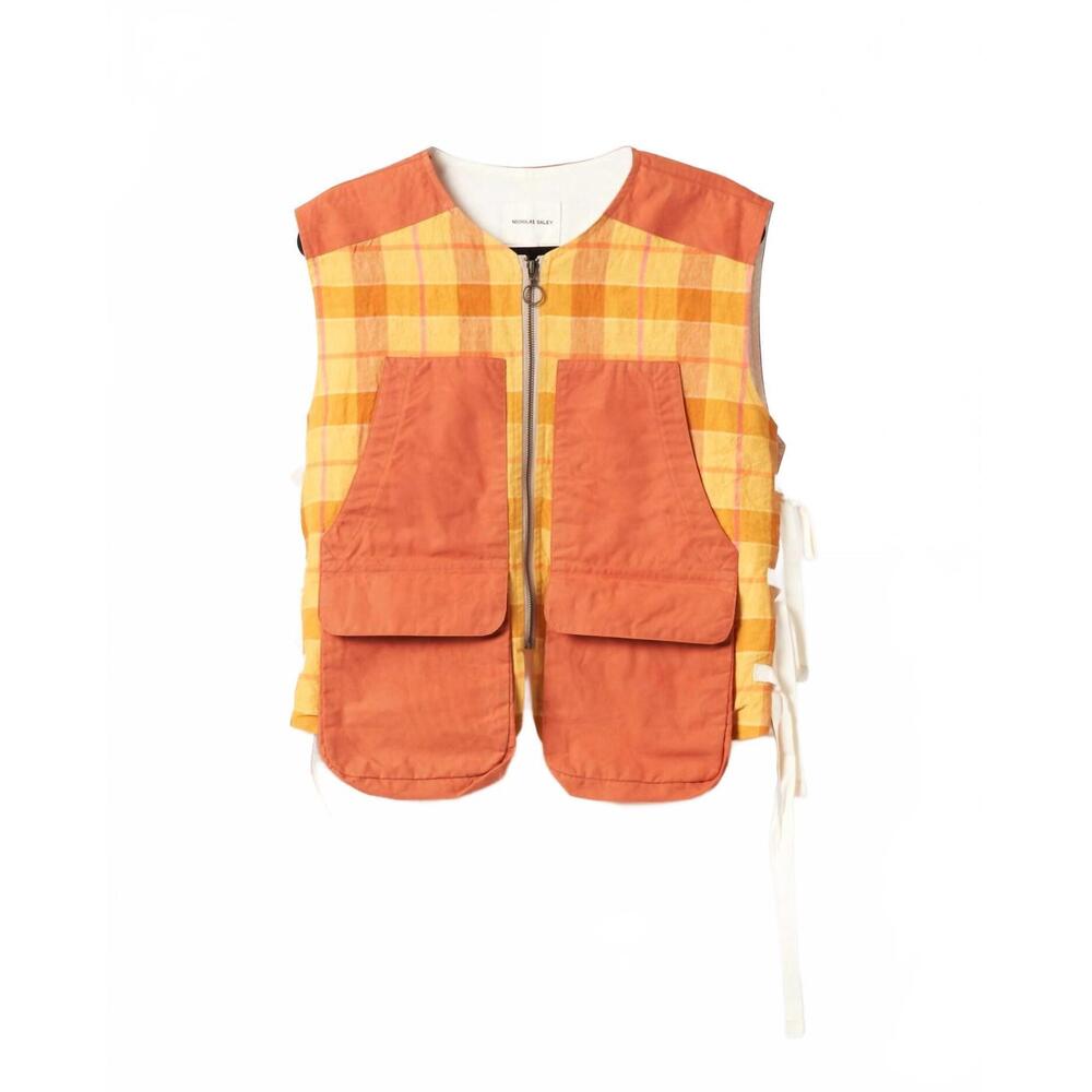 NEW NICHOLAS DALEY men's utility waistcoat in mustard/yellow check
